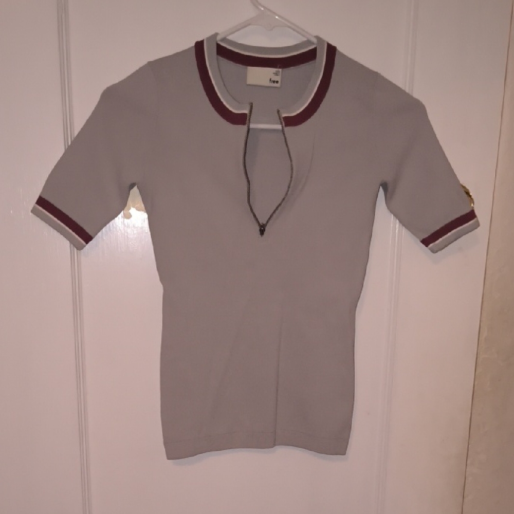 Wilfred | Taupe and Maroon Trim Blouse